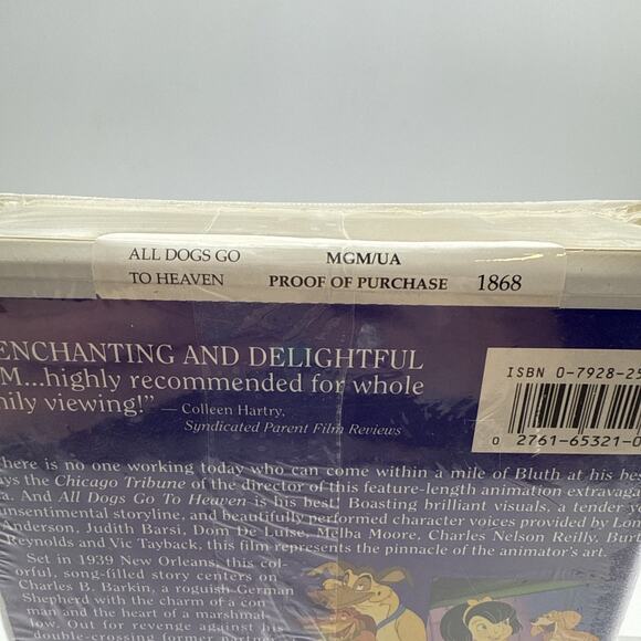 All Dogs Go to Heaven vintage 1989 Clamshell VHS Don Bluth SEALED Hype Sticker - Picture 4 of 11